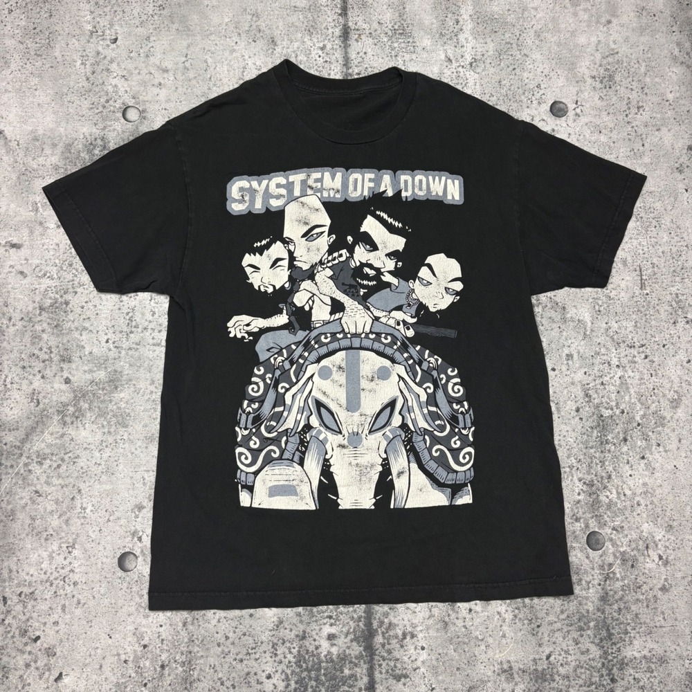 00s/Y2K System Of A Down Band T-Shirt Mens Black Short Sleeve Graphic Tee